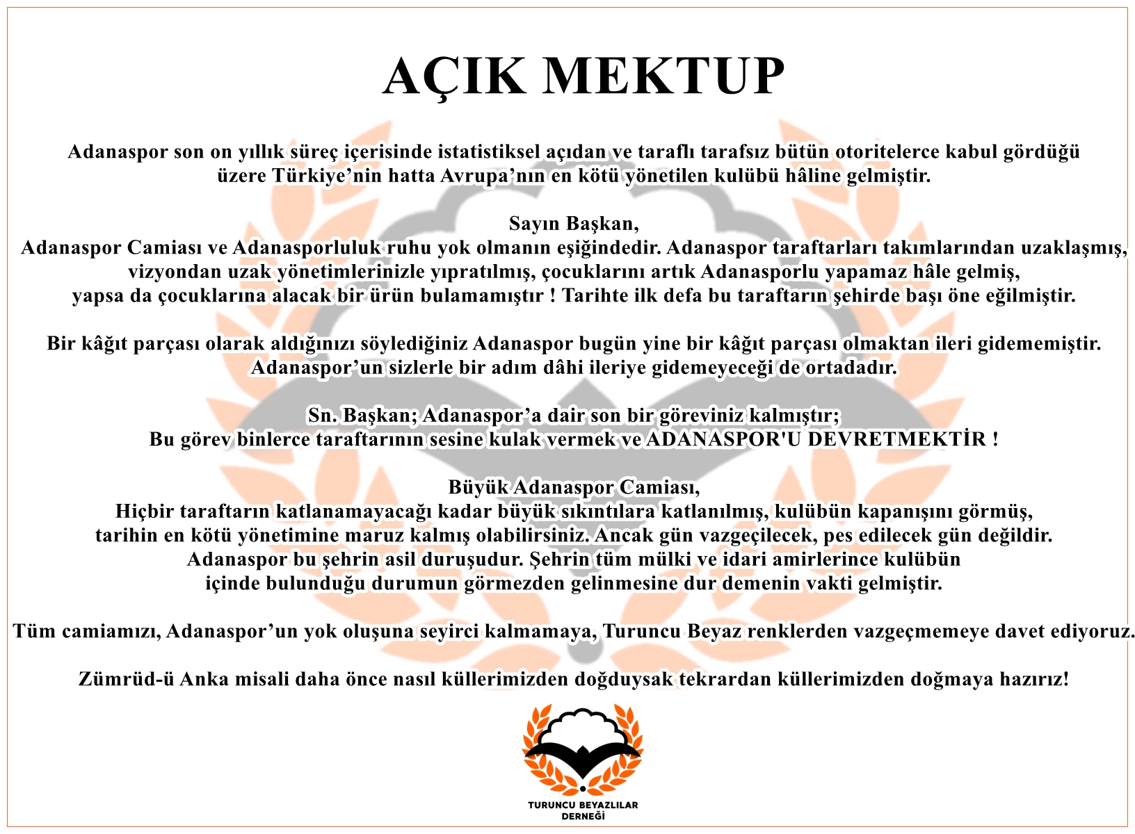 AÇIK MEKTUP
